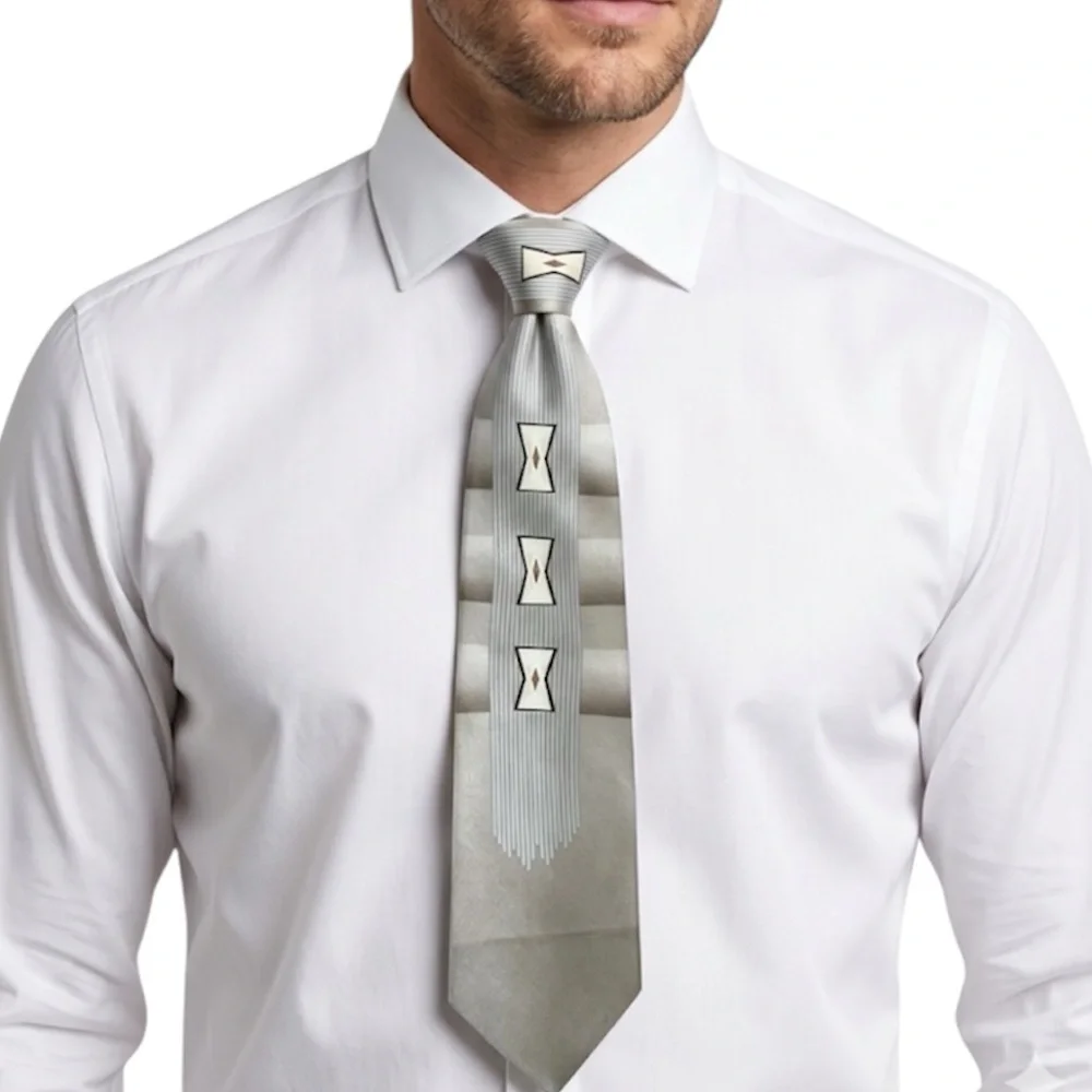 Carlo Palazzi 100% Silk Silver Gray Men's Tie with Geometric Accents